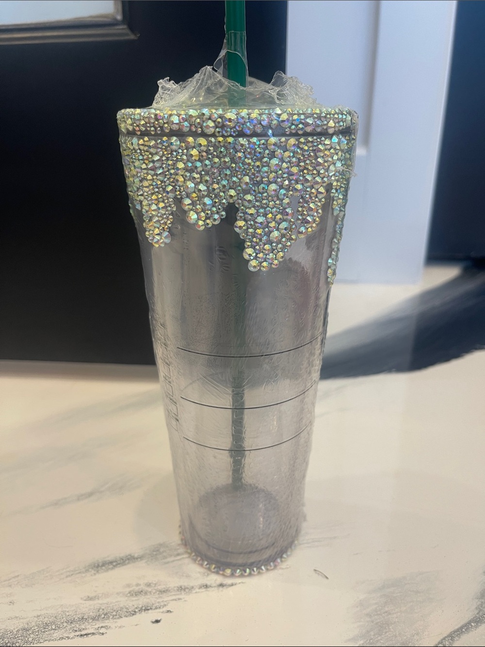 NWOT Starbucks Clear Iridescent Crystal-Embellished Tumbler with Green Logo - Picture 3 of 4